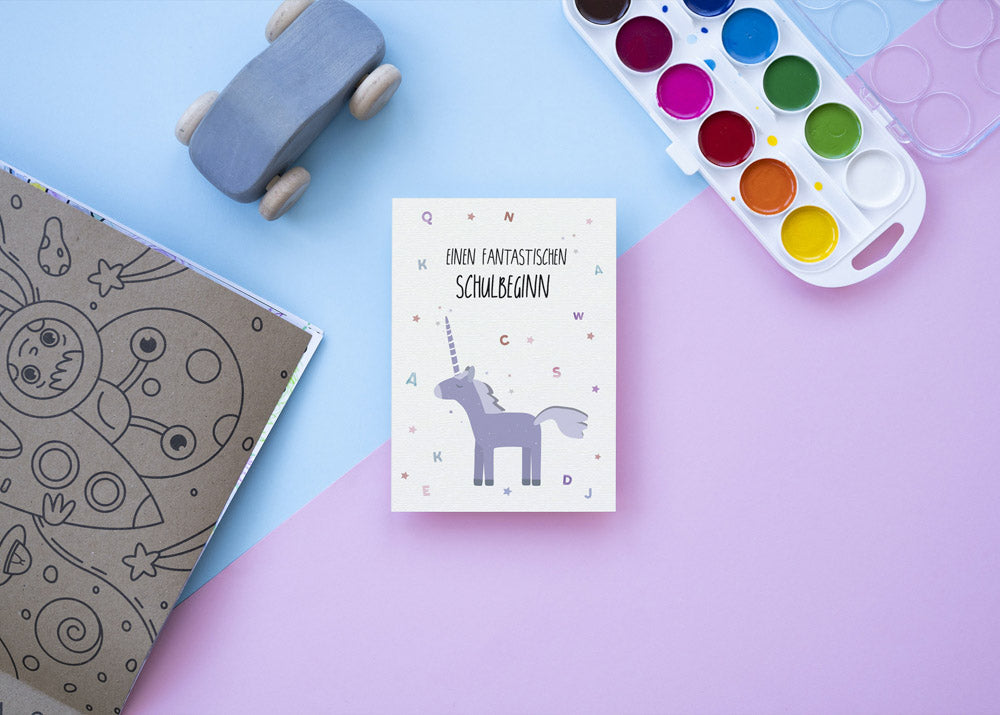 Postkarte - Einhorn "Einen fantastischen Schulbeginn"