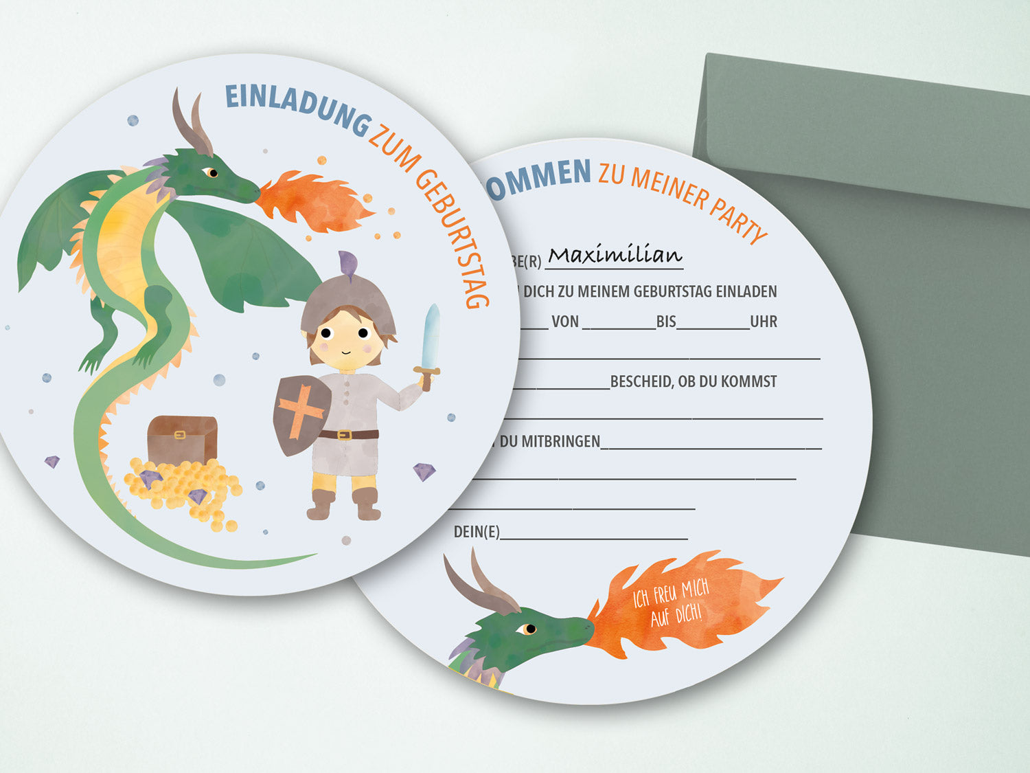 Geburtstagseinladung Ritter&amp;Drachen Kindergeburtstag zum Ausfüllen byClou