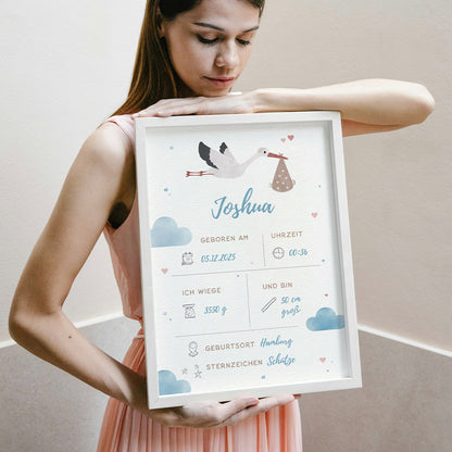 Geburtsposter personalisiert - Storch