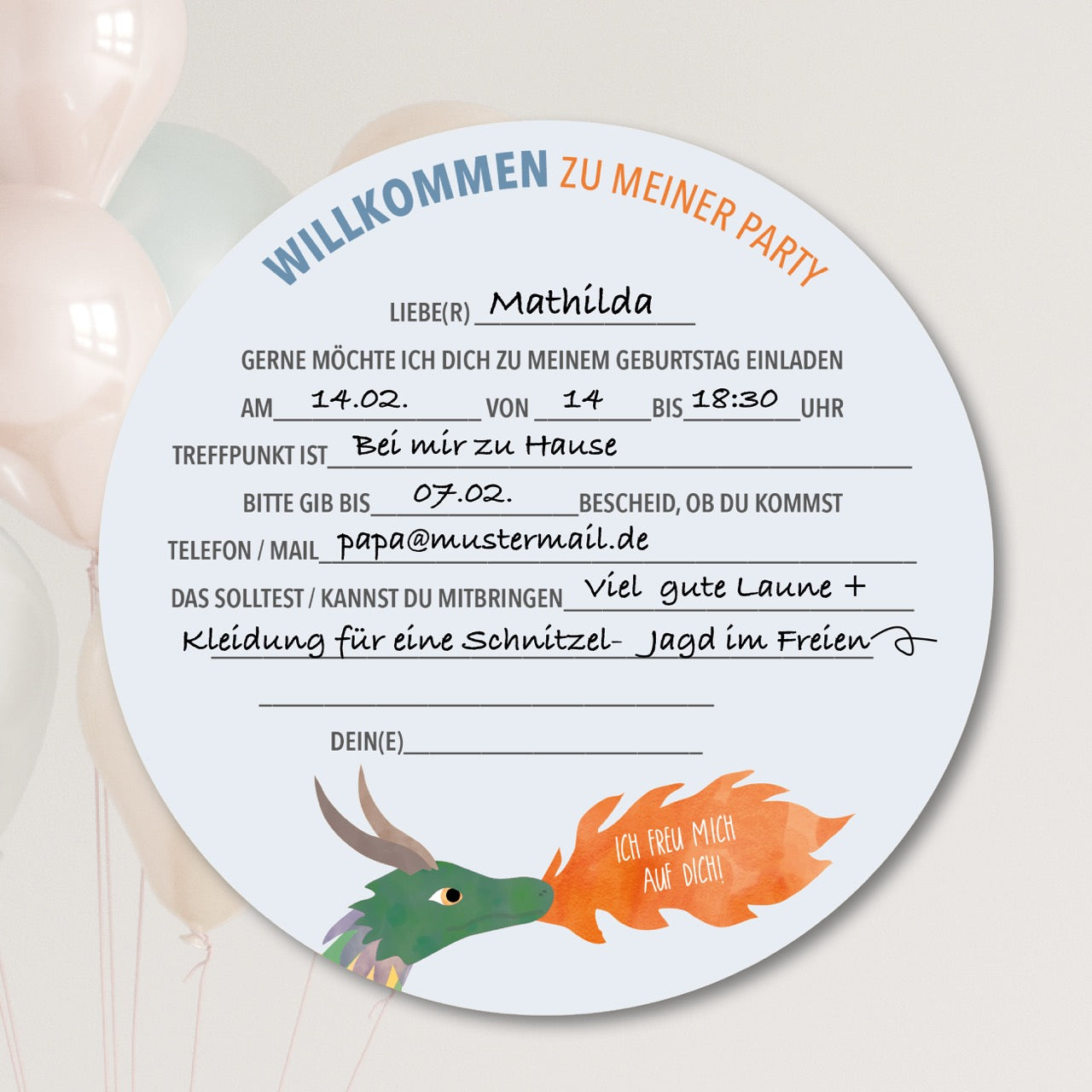 Geburtstagseinladung Ritter&amp;Drachen Kindergeburtstag zum Ausfüllen byClou