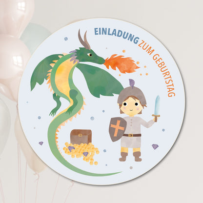 Geburtstagseinladung Ritter&amp;Drachen Kindergeburtstag zum Ausfüllen byClou