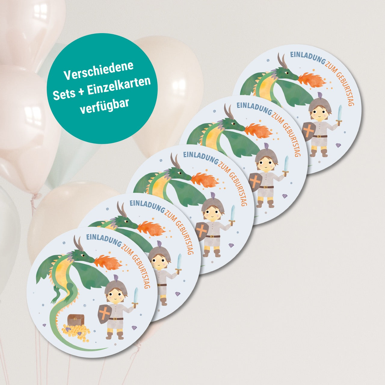 Geburtstagseinladung Ritter&amp;Drachen Kindergeburtstag zum Ausfüllen byClou