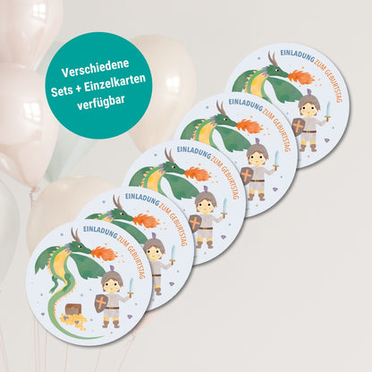 Geburtstagseinladung Ritter&amp;Drachen Kindergeburtstag zum Ausfüllen byClou