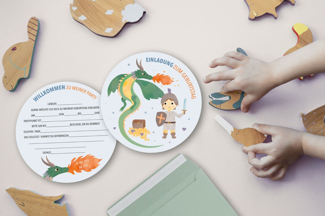 Geburtstagseinladung Ritter&amp;Drachen Kindergeburtstag zum Ausfüllen byClou