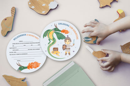 Geburtstagseinladung Ritter&amp;Drachen Kindergeburtstag zum Ausfüllen byClou