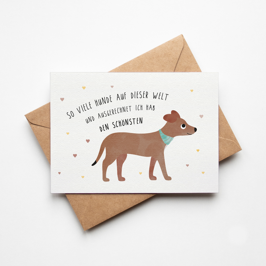 Postkarte mit süßem Hund und der Aufschrift ‚Du bist der schönste Hund der Welt‘ – liebevoll illustriertes Motiv von byClou für Hundefans