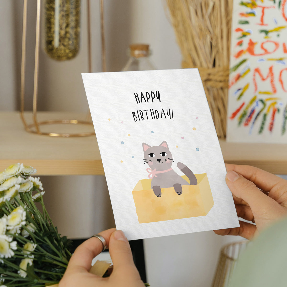 Grußkarte Katze Happy Birthday illustriert byClou