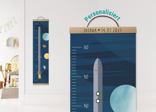 Personalisierte Messlatte für Kinder / Weltraum, Weltall, Astronaut, Rakete