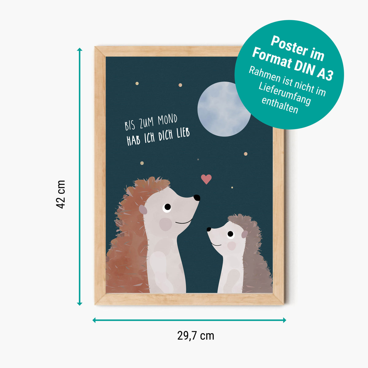 Poster Igel bis zum Mond und wieder zurück illustriert Kinderzimmer byClou