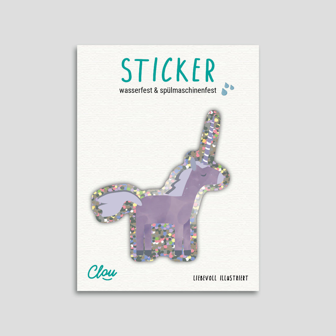Sticker &quot;Einhorn&quot; Glitzer - wasser- und spülmaschinenfest