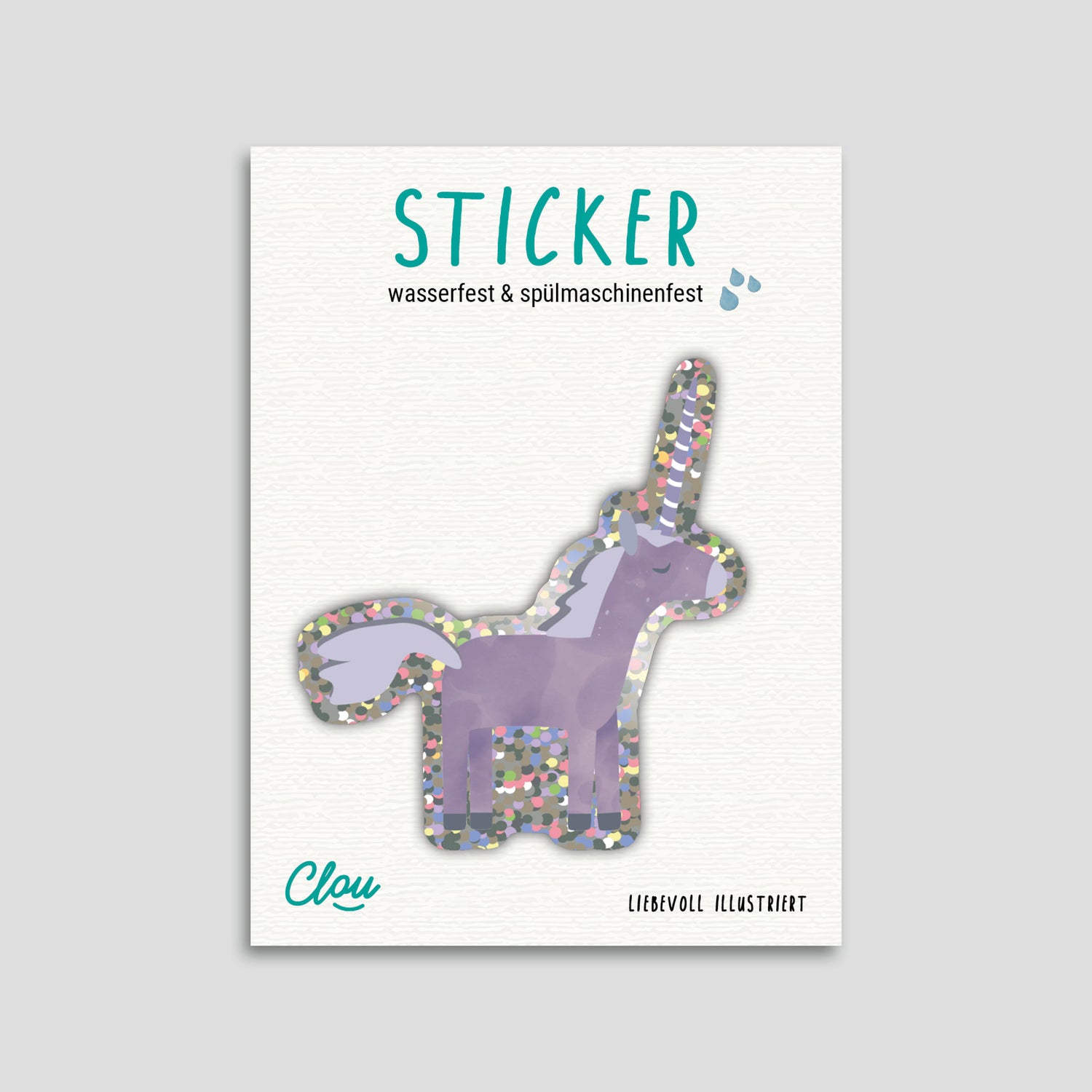 Sticker &quot;Einhorn&quot; Glitzer - wasser- und spülmaschinenfest