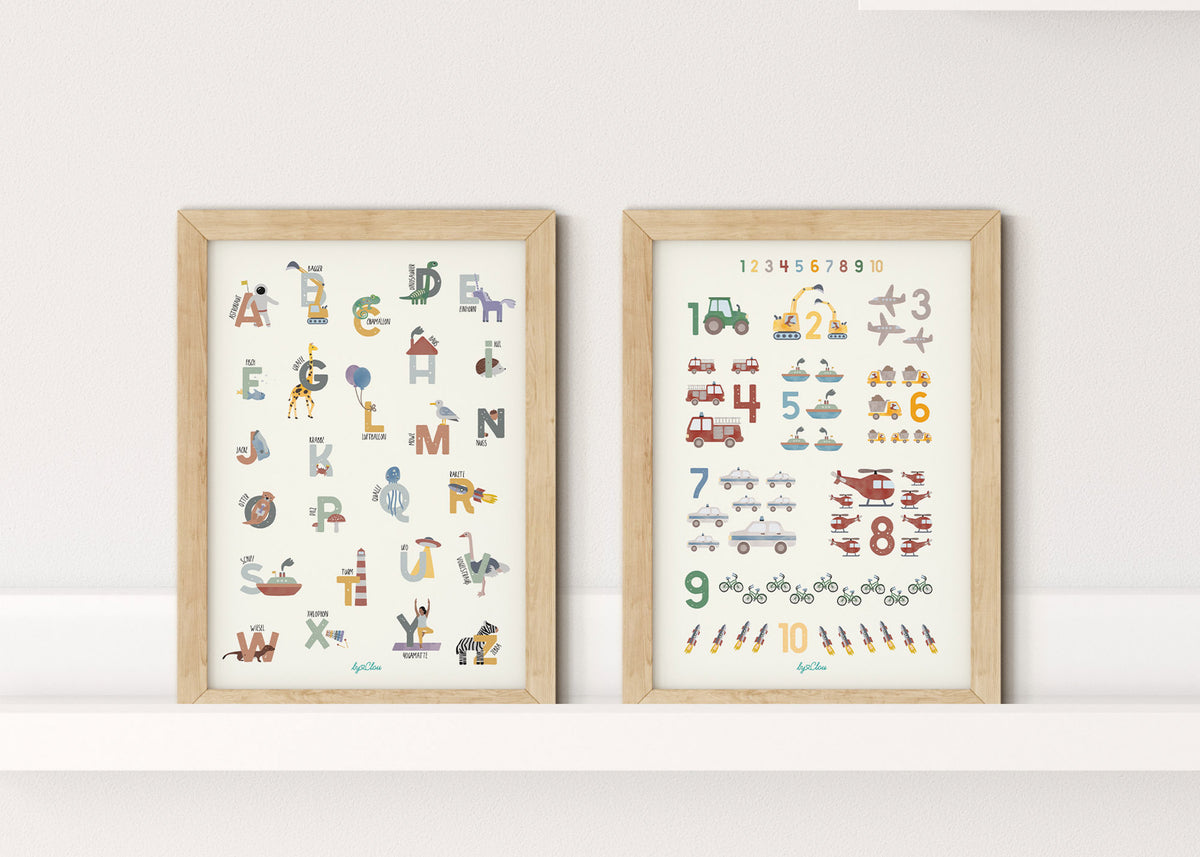 Poster Zahlen Fahrzeuge illustriert Kinderzimmer byClou