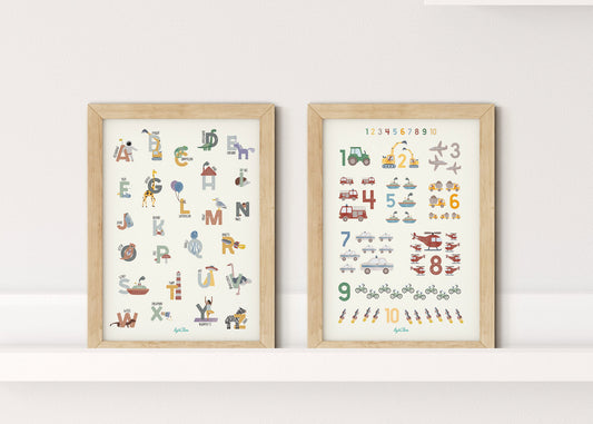 2er-Set Zahlenposter + ABC-Poster / Fahrzeuge