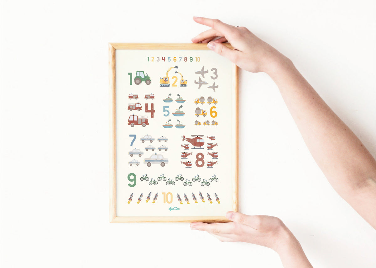 Poster Zahlen Fahrzeuge illustriert Kinderzimmer byClou