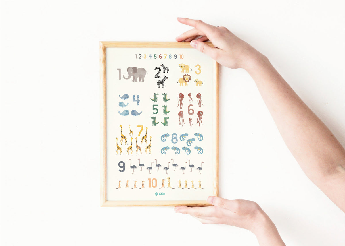 Poster Zahlen wilde Tiere illustriert Kinderzimmer byClou