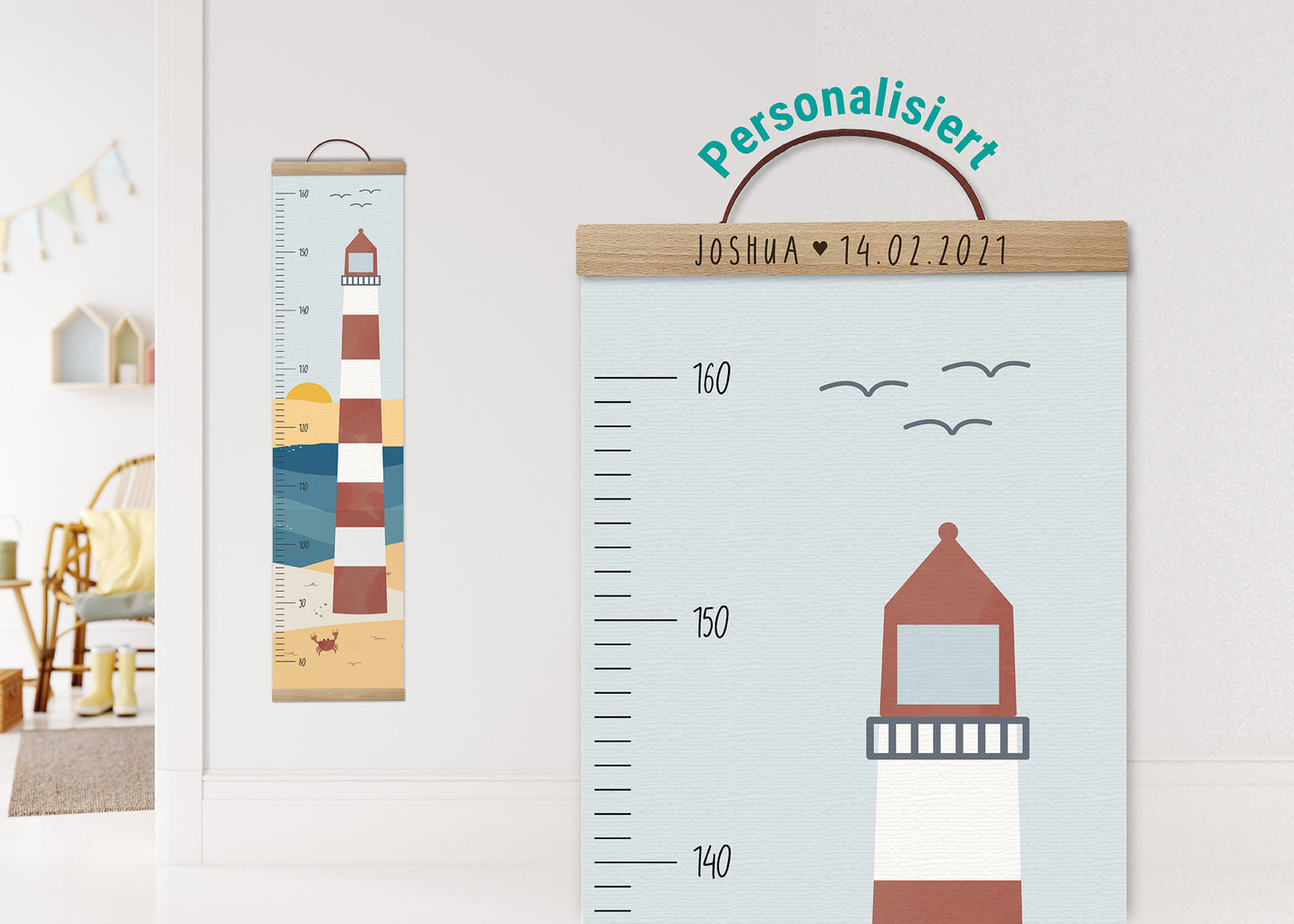 Personalisierte Messlatte für Kinder / Leuchtturm, Nordsee