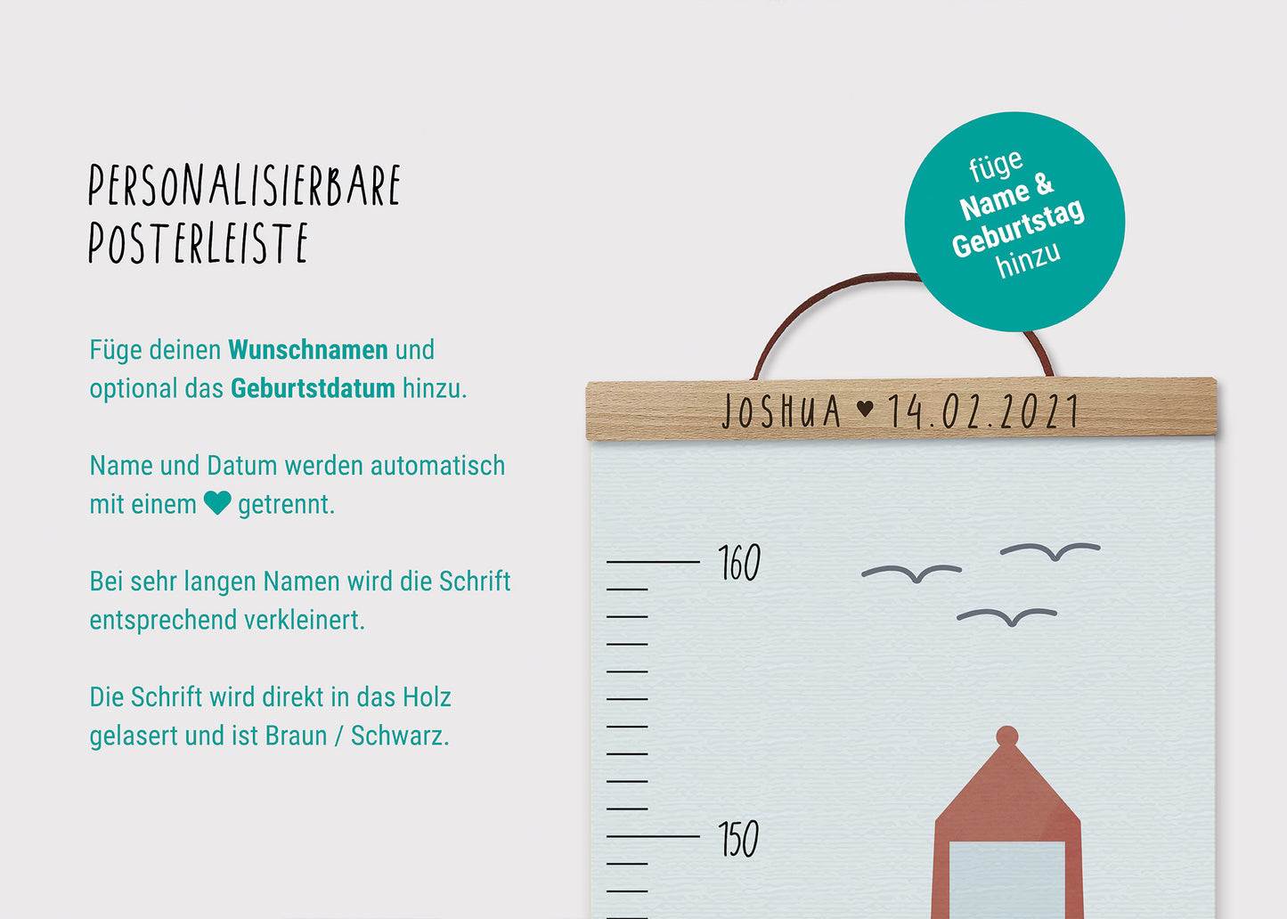 Personalisierte Messlatte für Kinder / Leuchtturm, Nordsee