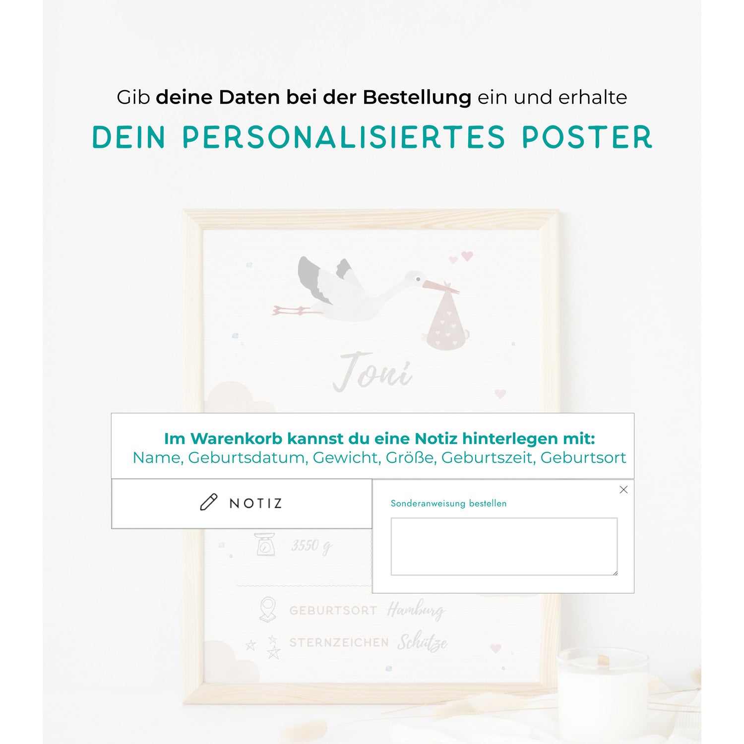 Geburtsposter personalisiert - Storch