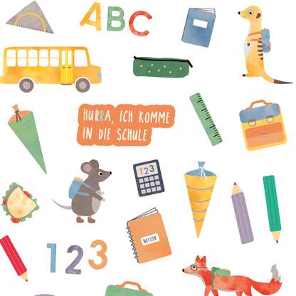 Kindertattoos Schulkind Schulbus Tiere Buchstaben byClou