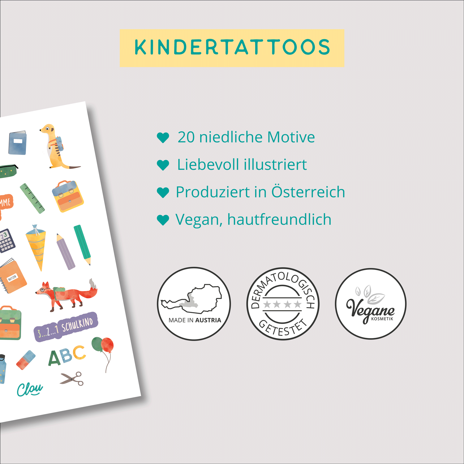Kindertattoos Schulkind Verpackung vegan hautfreundlich byClou