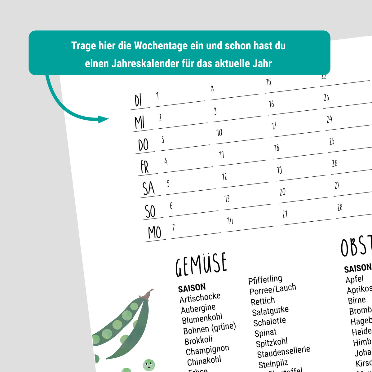 Saisonkalender Obst Gemüse magnetisch abwischbar byClou