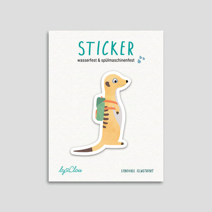 Lustiger Erdmännchen-Sticker, spülmaschinenfest und wasserfest – ideal für Brotdosen, Trinkflaschen und andere Alltagsbegleiter. Liebevoll illustriert