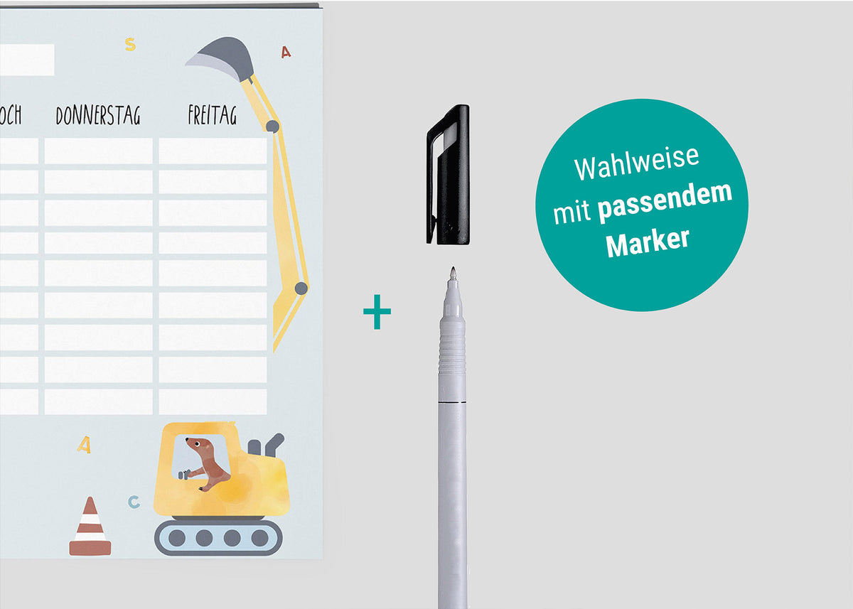 Stundenplan Bagger magnetisch abwischbar Kinder byClou