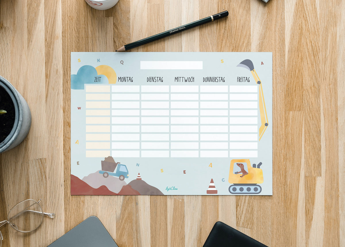 Stundenplan Bagger magnetisch abwischbar Kinder byClou
