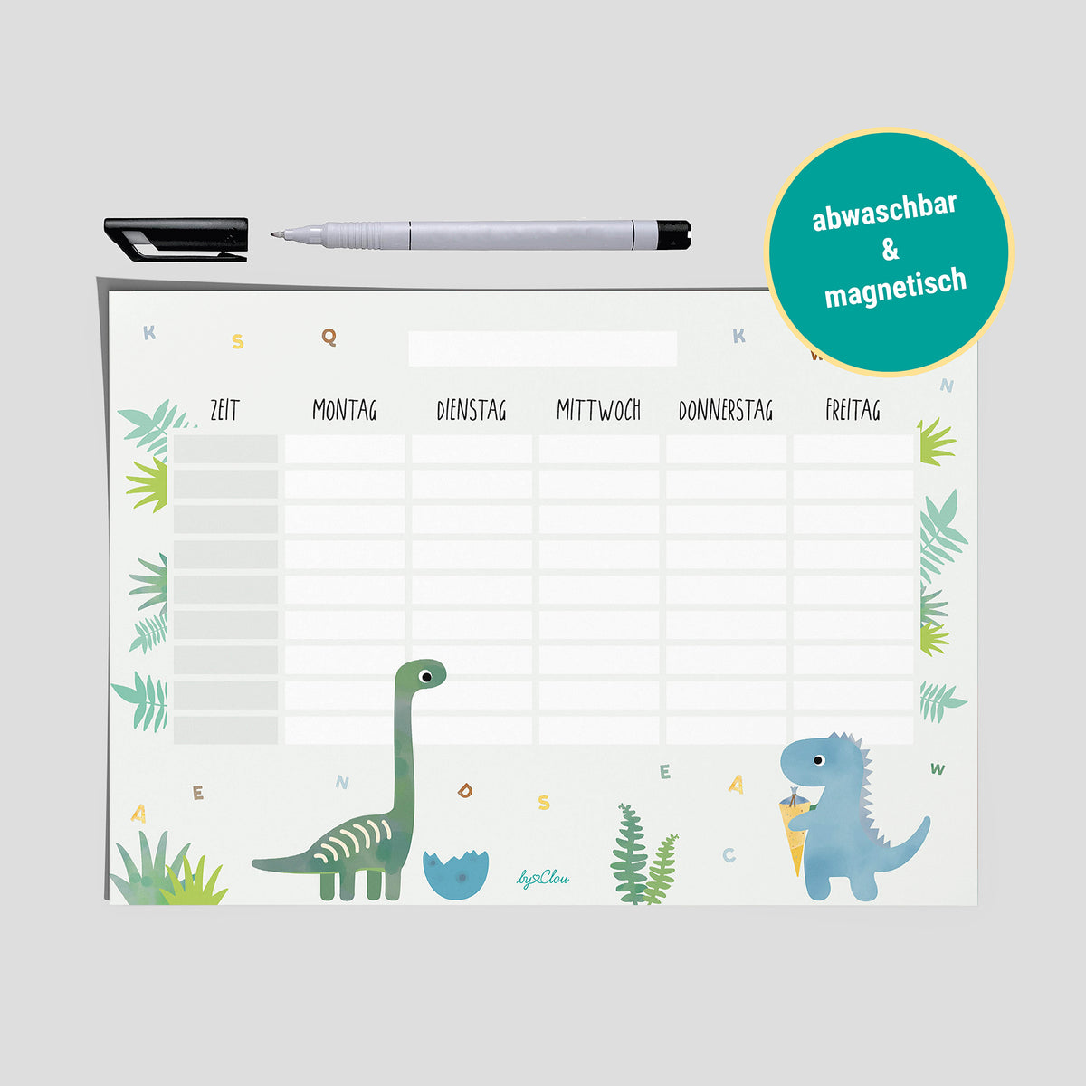Stundenplan Dinosaurier magnetisch abwischbar Kinder byClou