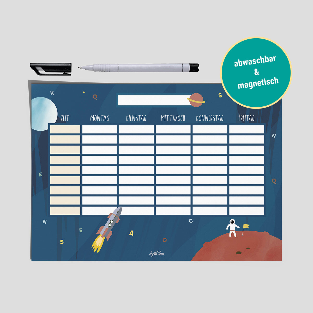 Stundenplan Weltraum magnetisch abwischbar Kinder byClou