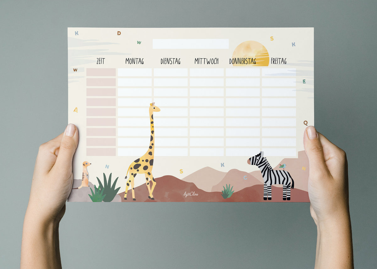 Stundenplan Safari-Tiere magnetisch abwischbar Kinder byClou