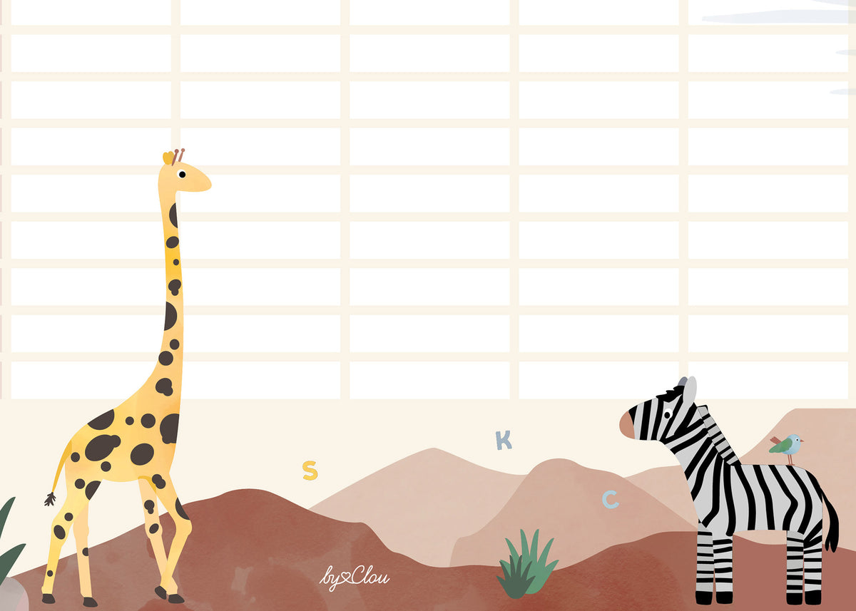 Stundenplan Safari-Tiere magnetisch abwischbar Kinder byClou