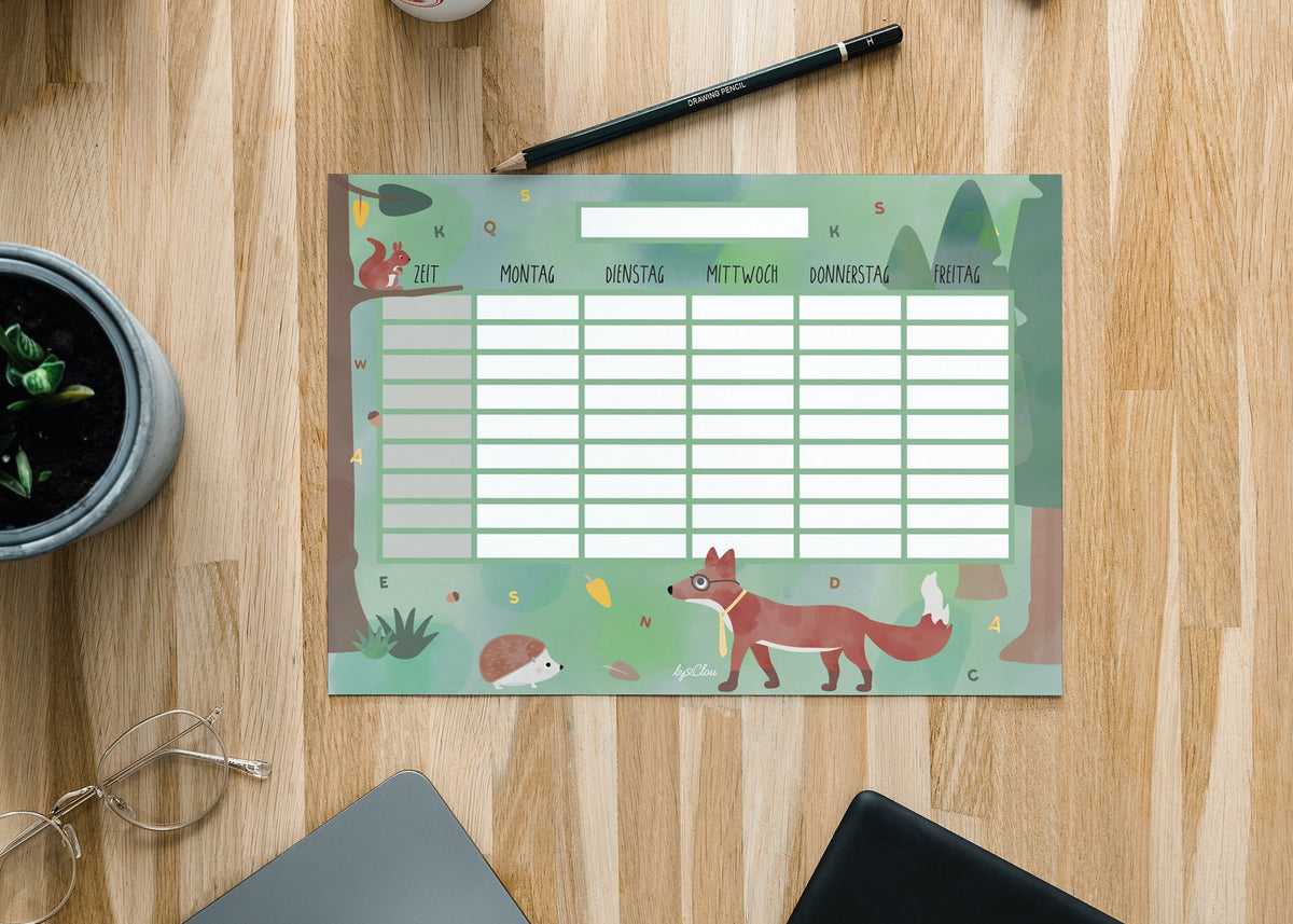 Stundenplan Waldtiere magnetisch abwischbar Kinder byClou