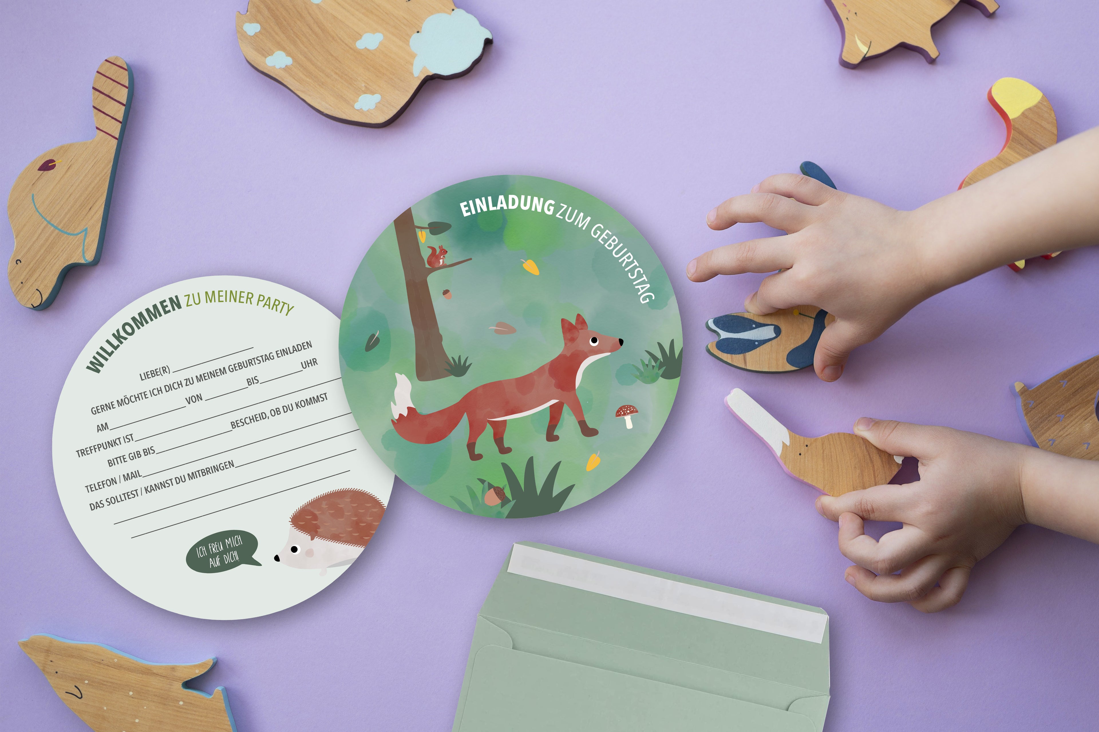 Einladungskarten Waldtiere Kindergeburtstag