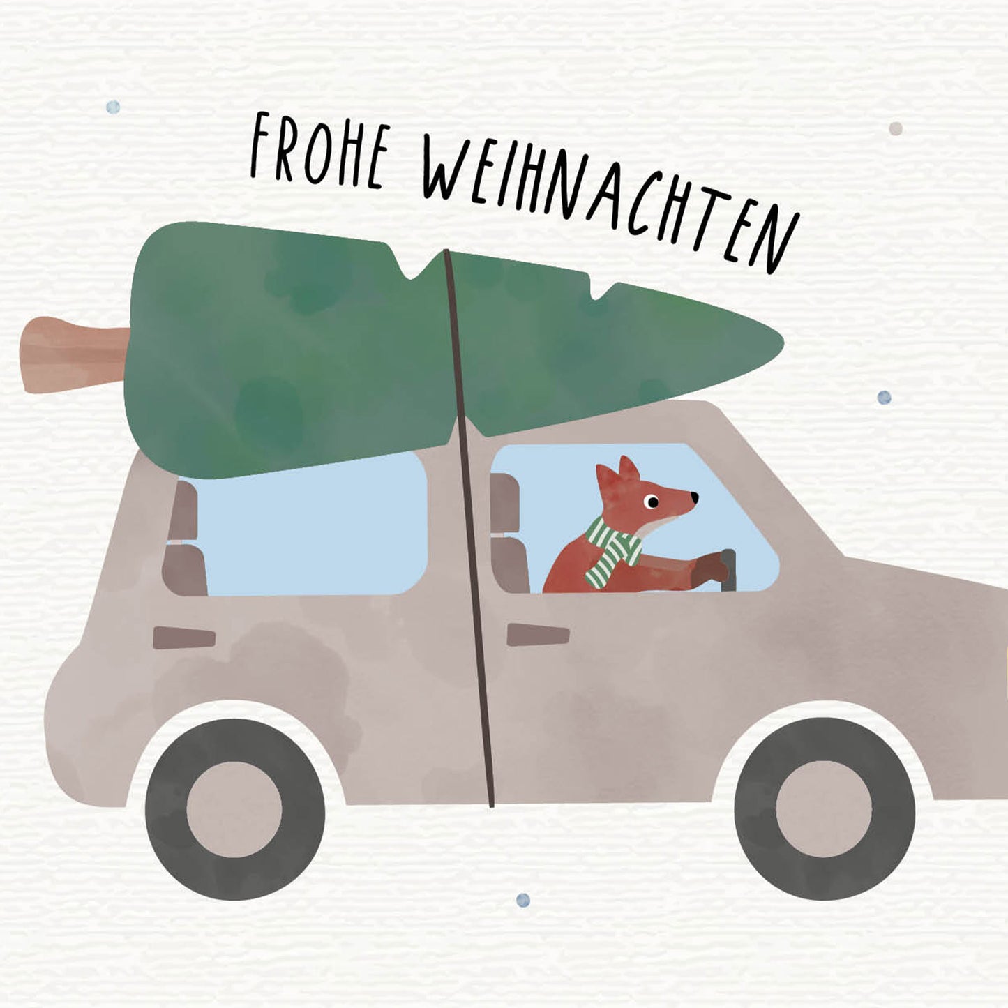 Postkarte - Fuchs im Auto "Frohe Weihnachten"