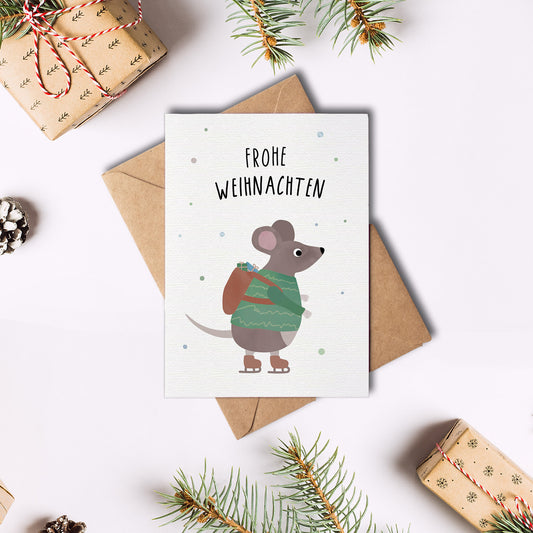 Postkarte - Maus "Frohe Weihnachten"