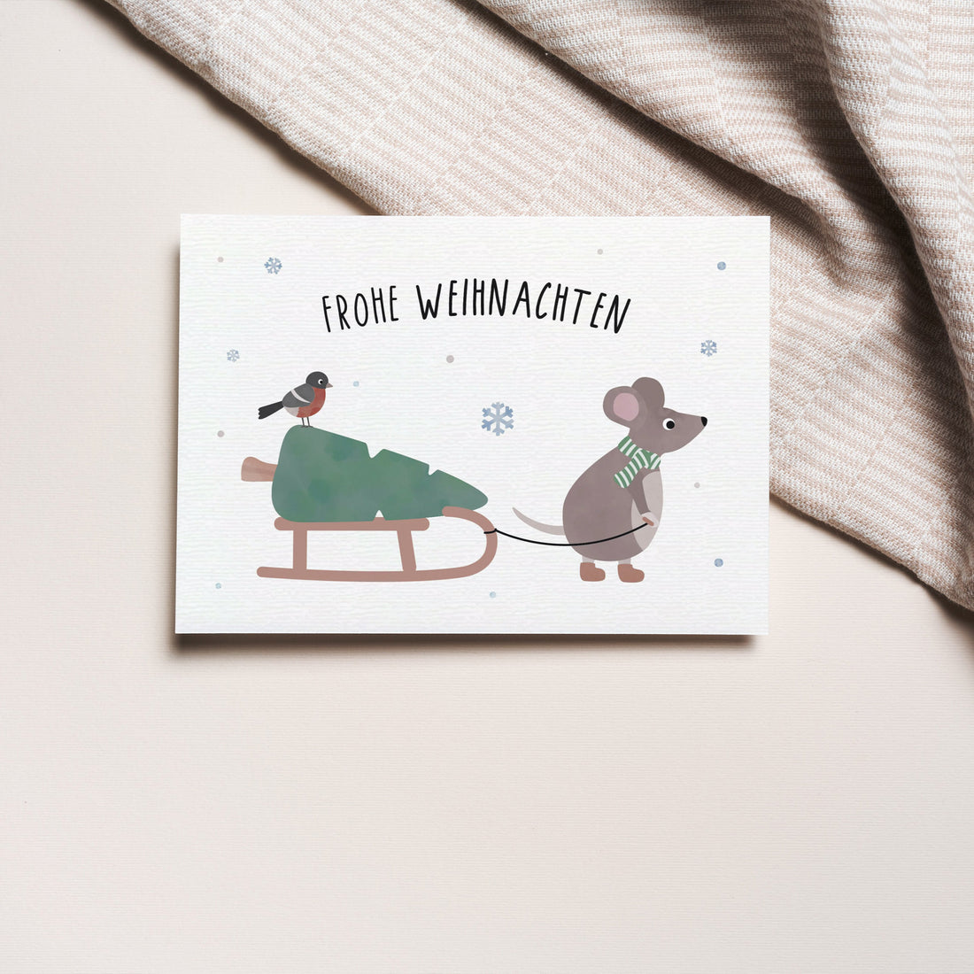 Karte - Maus mit Schlitten &quot;Frohe Weihnachten&quot;