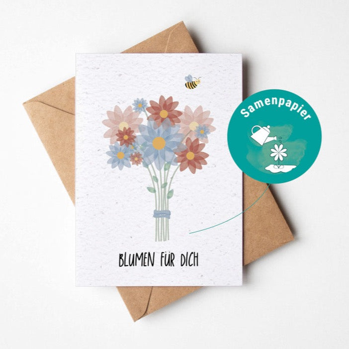 Samenpapier Karte Blumen Biene Blumen für dich pflanzbar nachhaltig byClou