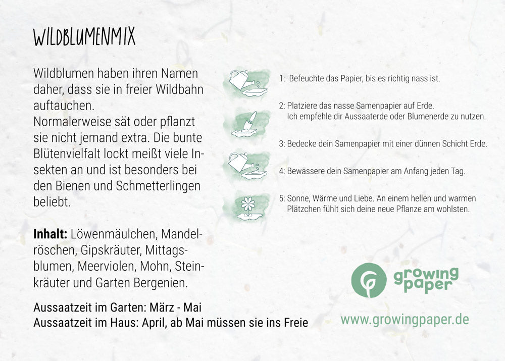 Samenpapier Karte - Blumen Biene  "Blumen für dich"