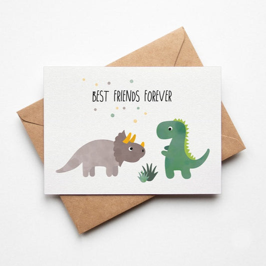 Postkarte mit zwei Dinosauriern die befreundet sind