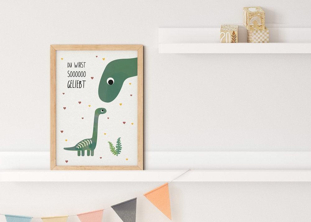 Poster - Dino "Geliebt" / niedliches Bild fürs Kinderzimmer