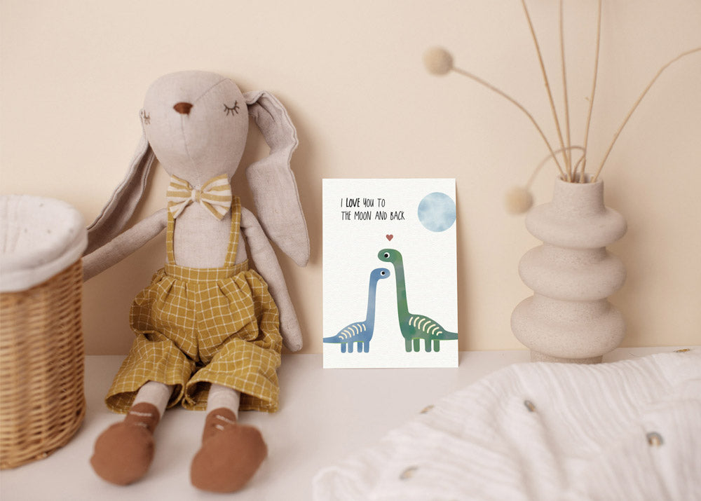 Grußkarte Dino I love you to the moon illustriert byClou