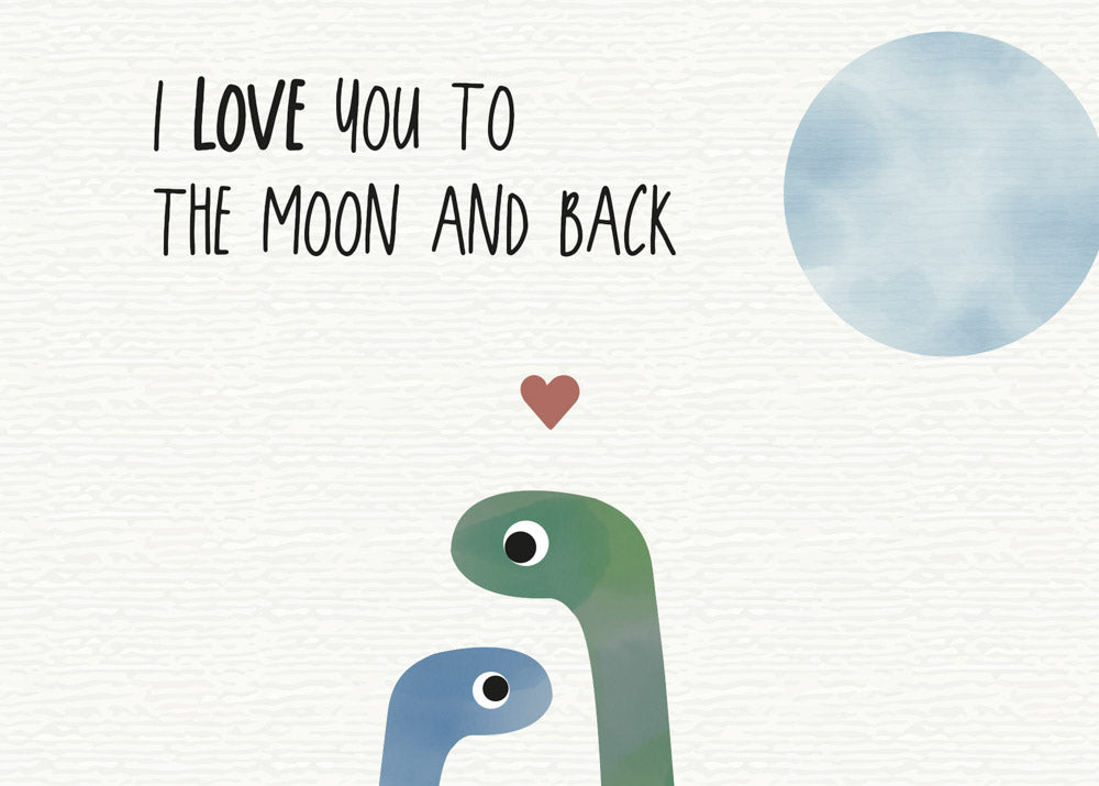 Grußkarte Dino I love you to the moon illustriert byClou