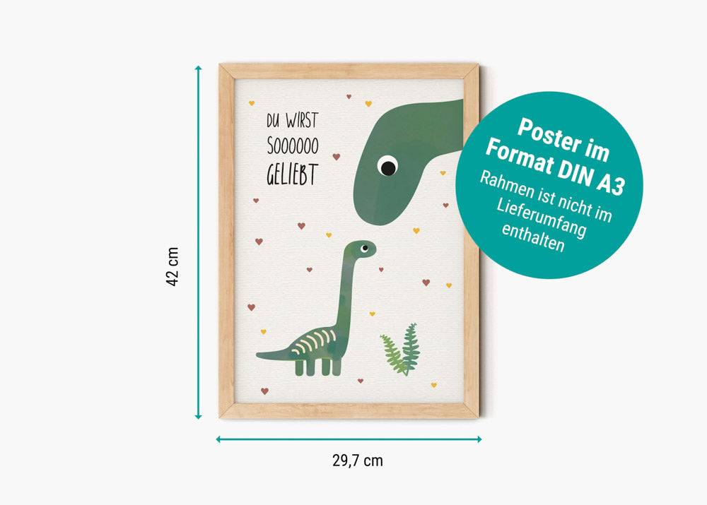 Poster - Dino "Geliebt" / niedliches Bild fürs Kinderzimmer
