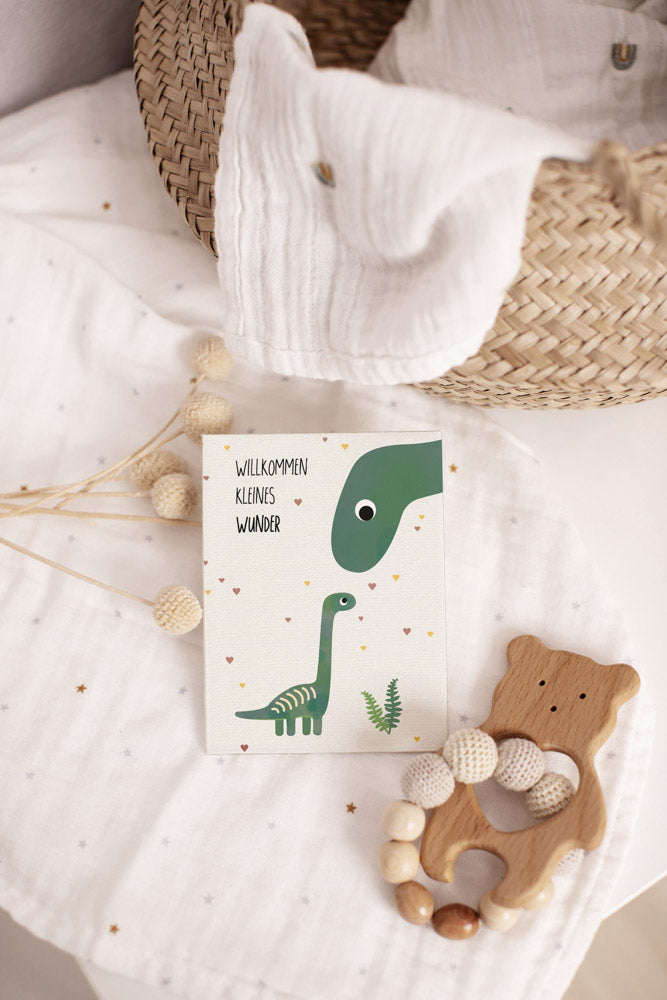 Grußkarte – Dino Willkommen kleines Wunder illustriert byClou