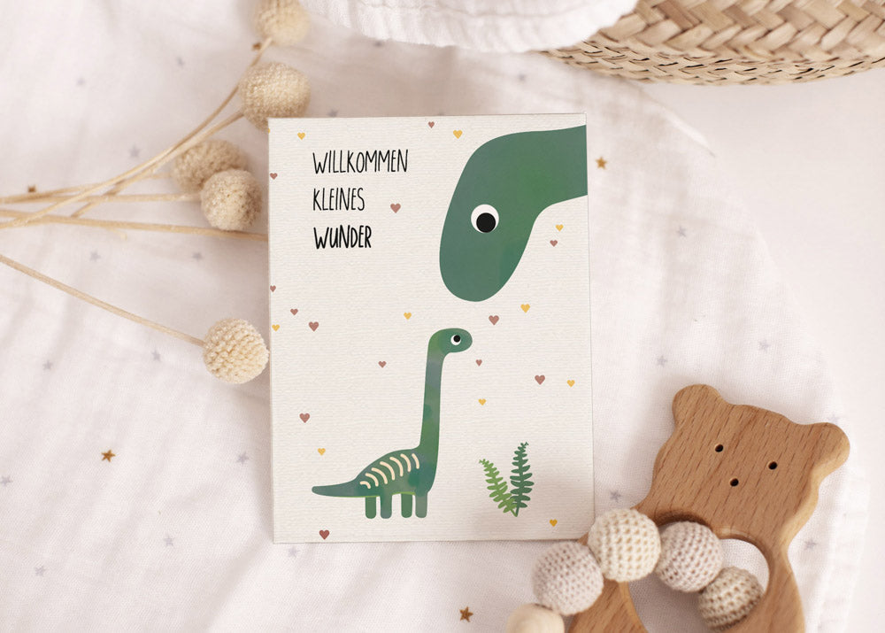 Grußkarte – Dino Willkommen kleines Wunder illustriert byClou