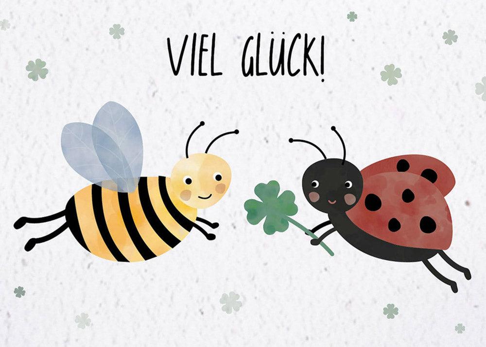 Samenpapier Karte - Biene Marienkäfer "Viel Glück"