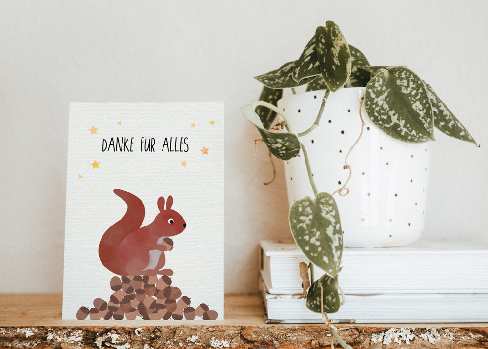 Postkarte - Eichhörnchen "Danke für Alles"