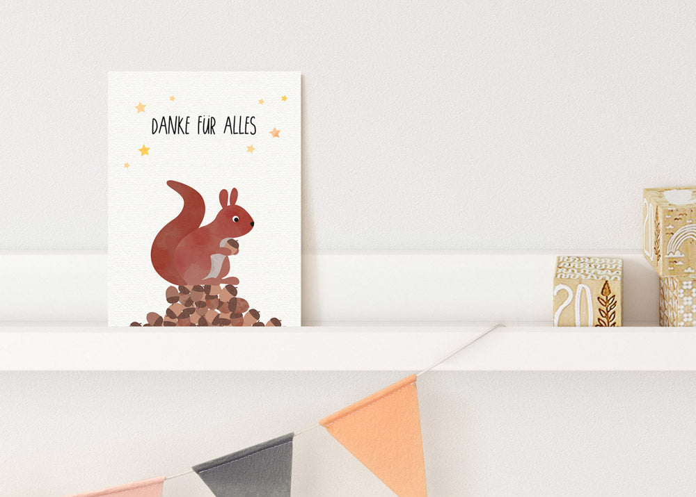 Postkarte - Eichhörnchen "Danke für Alles"