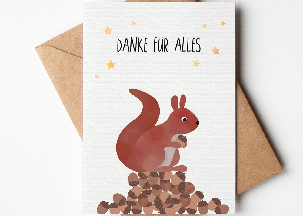 Grußkarte Eichhörnchen Danke für Alles illustriert byClou